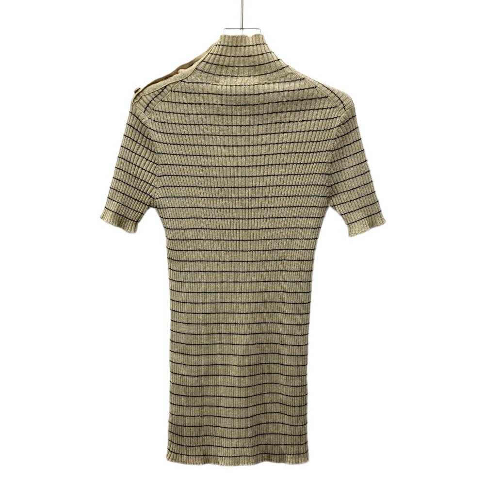 EW0294 Christian Dior Brown Striped Bee Embroidered Cashmere Short Sleeve